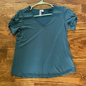 Francesca’s Teal Silk Short Sleeve Blouse